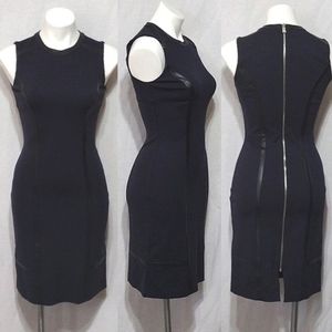 New OF / Mercer Bowery Midnight Blue Faux Leather Trim Sleeveless Sheath Dress 0